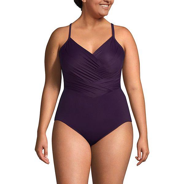 Платье для купания Plus Size Lands' End с драпировкой и спинкой X, подчеркивающее фигуру