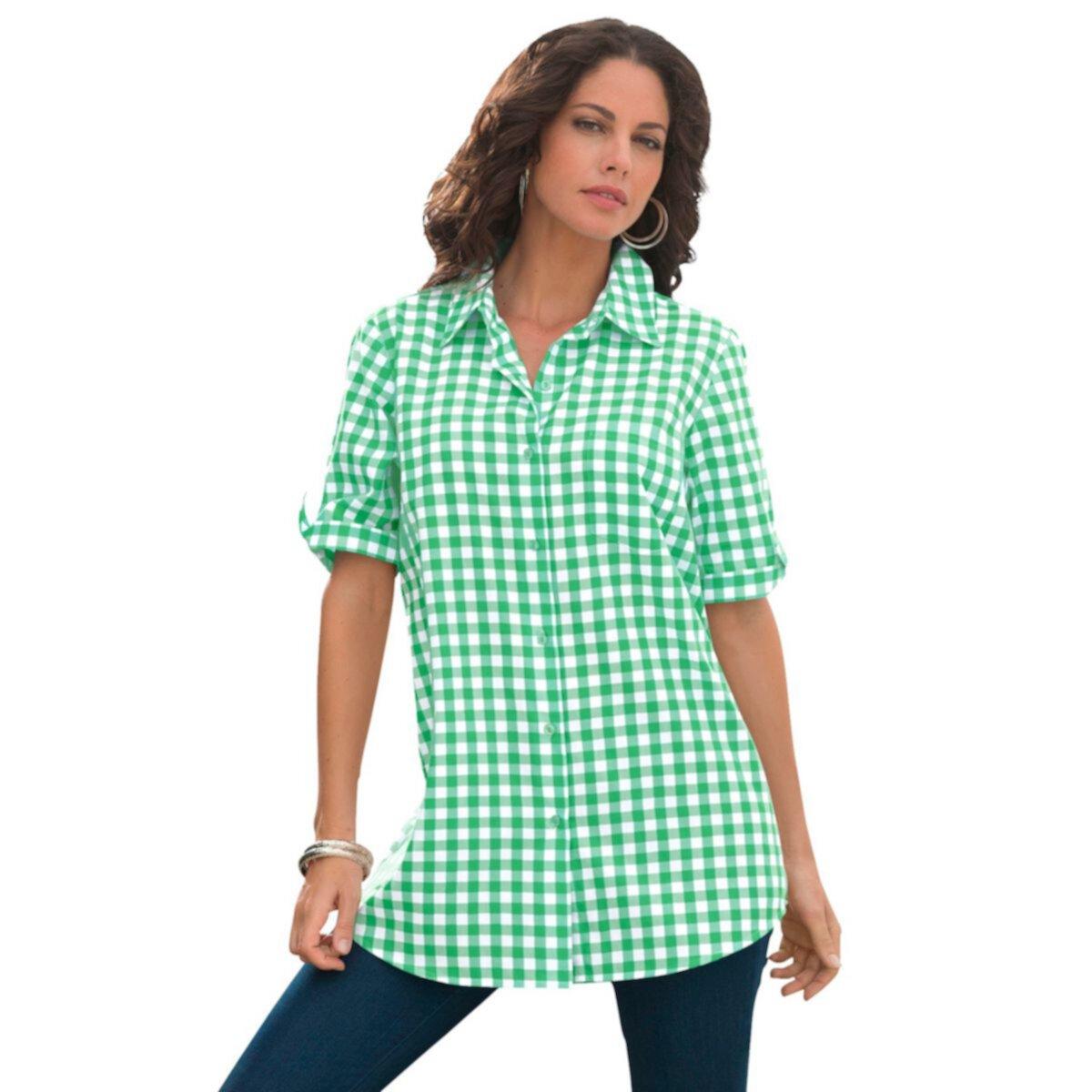 Женская Блузка Roaman's Plus Size French Check Big Shirt