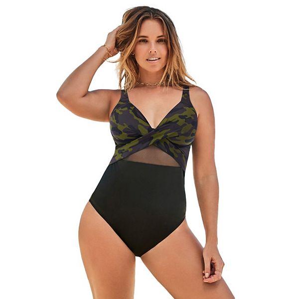 Женский Слитный Купальник Swimsuits For All Plus Size С Вырезами И Сеткой