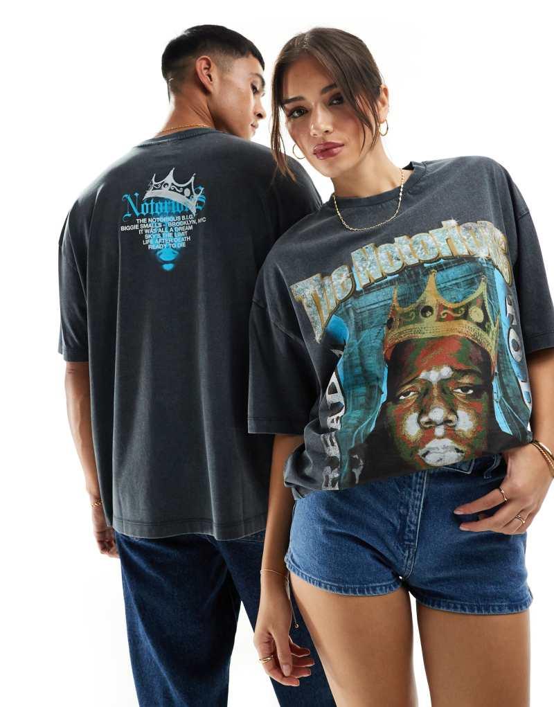 Футболка ASOS DESIGN с графикой Biggie Smalls, унисекс, оверсайз, черный цвет