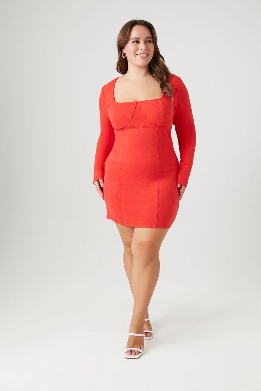 Платье мини с корсетом в стиле bodycon Plus Size с длинными рукавами