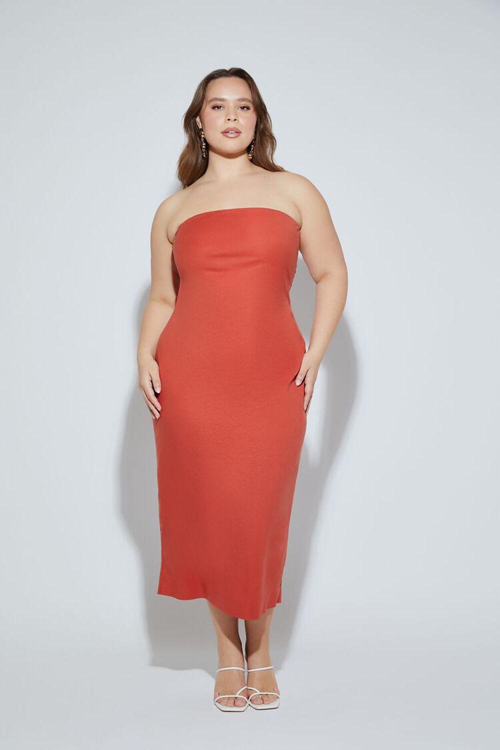 Платье миди без плечиков Plus Size от FOREVER21 с застежкой на молнии