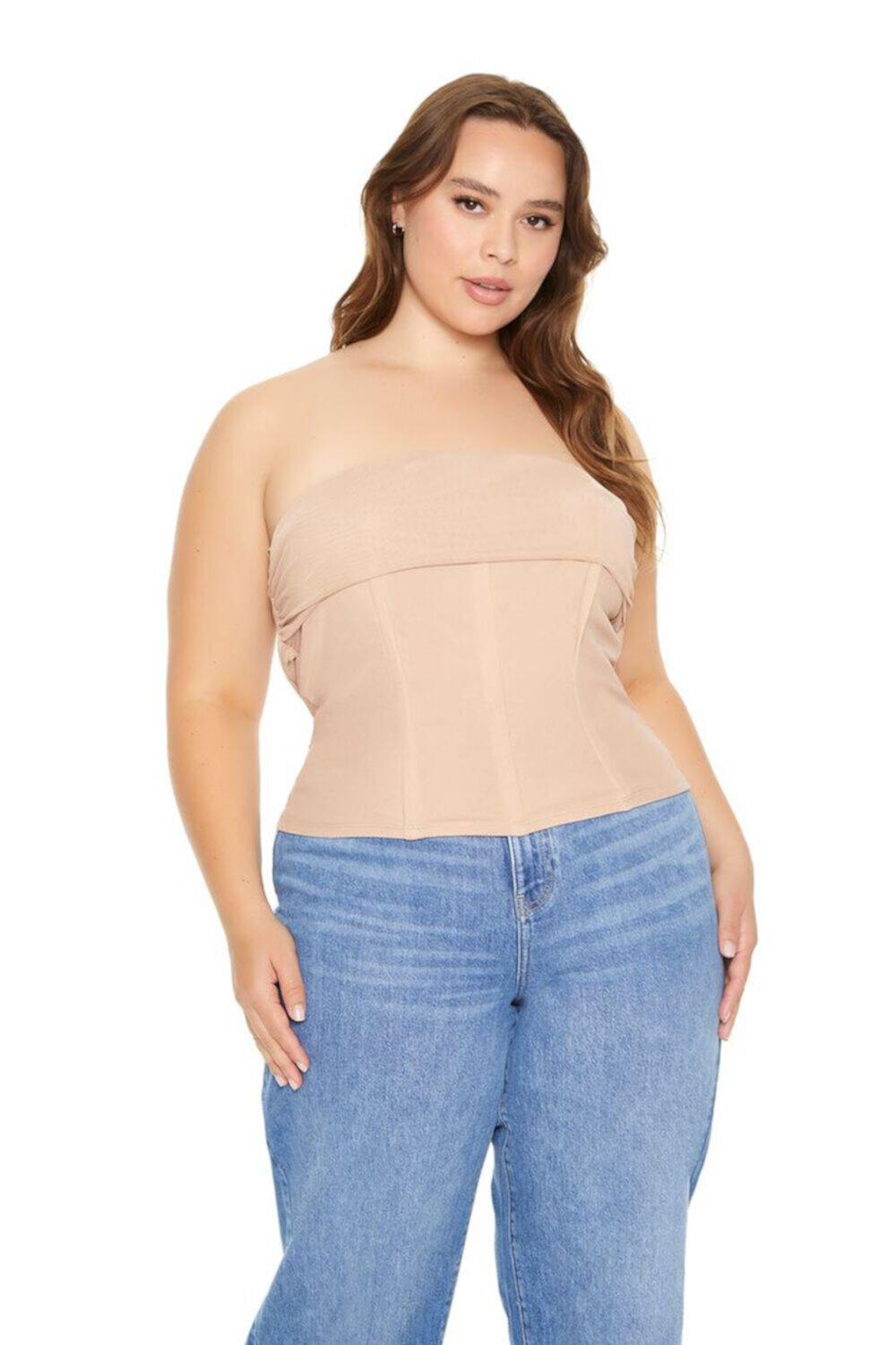 Корсетный топ из сетки Plus Size с прямым вырезом и утяжкой