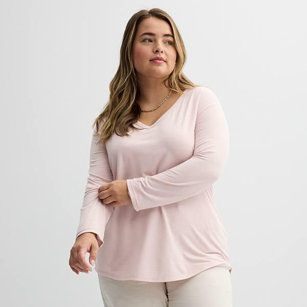 Футболка с длинным рукавом SO® Plus Size с V-образным вырезом для женщин