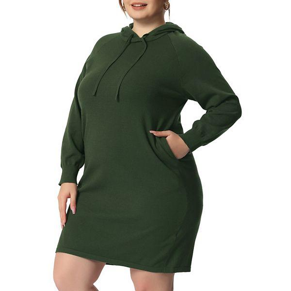 Женское Платье Agnes Orinda Плюс Сайз Риб Knit Длинный Рукав Пуловер с Капюшоном Bodycon