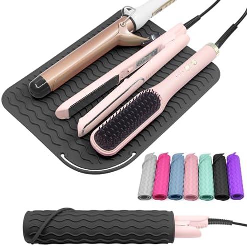 Plus Size Silicone Heat Resistant Mat, Portable Travel Hot Tools Pad Cover for Curling Iron, Flat Iron, Hair Straightener and Other Hair Styling Tools(12.0" x 9.0")