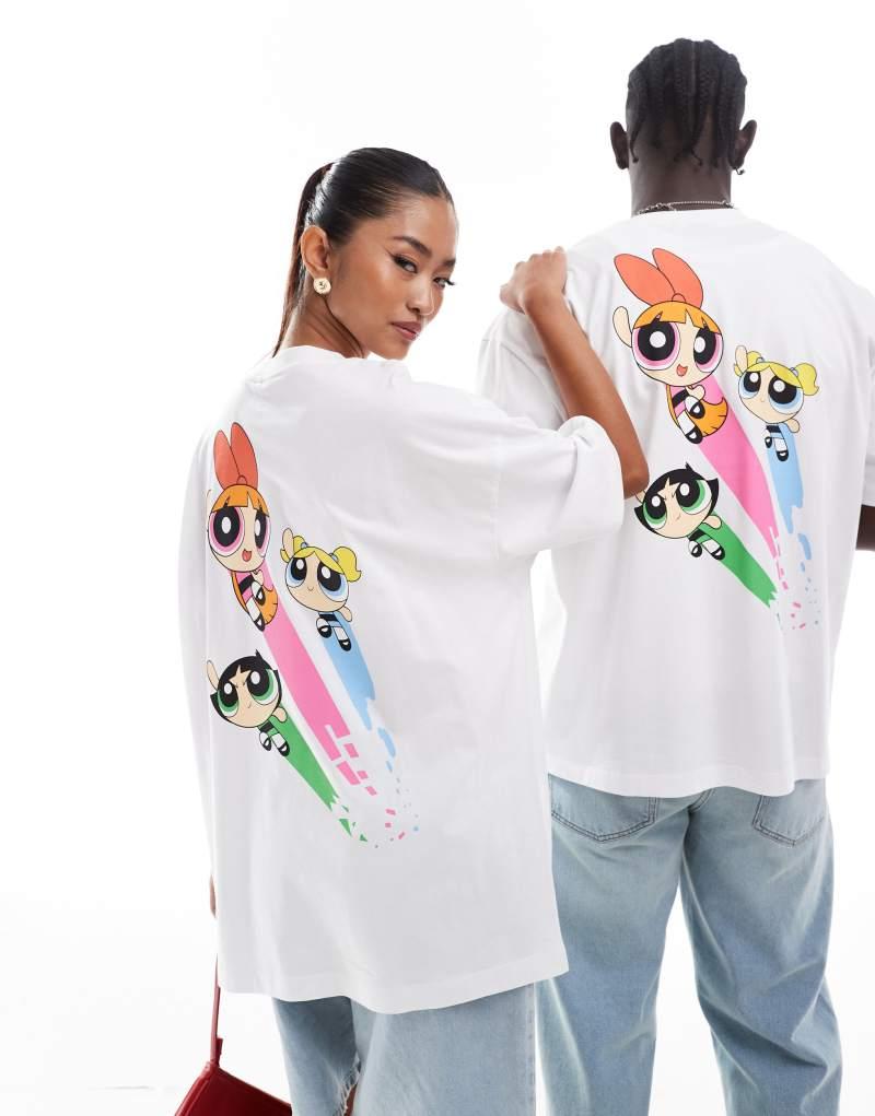 Белая унисекс футболка ASOS DESIGN оверсайз с принтом из мультфильма Powerpuff Girls