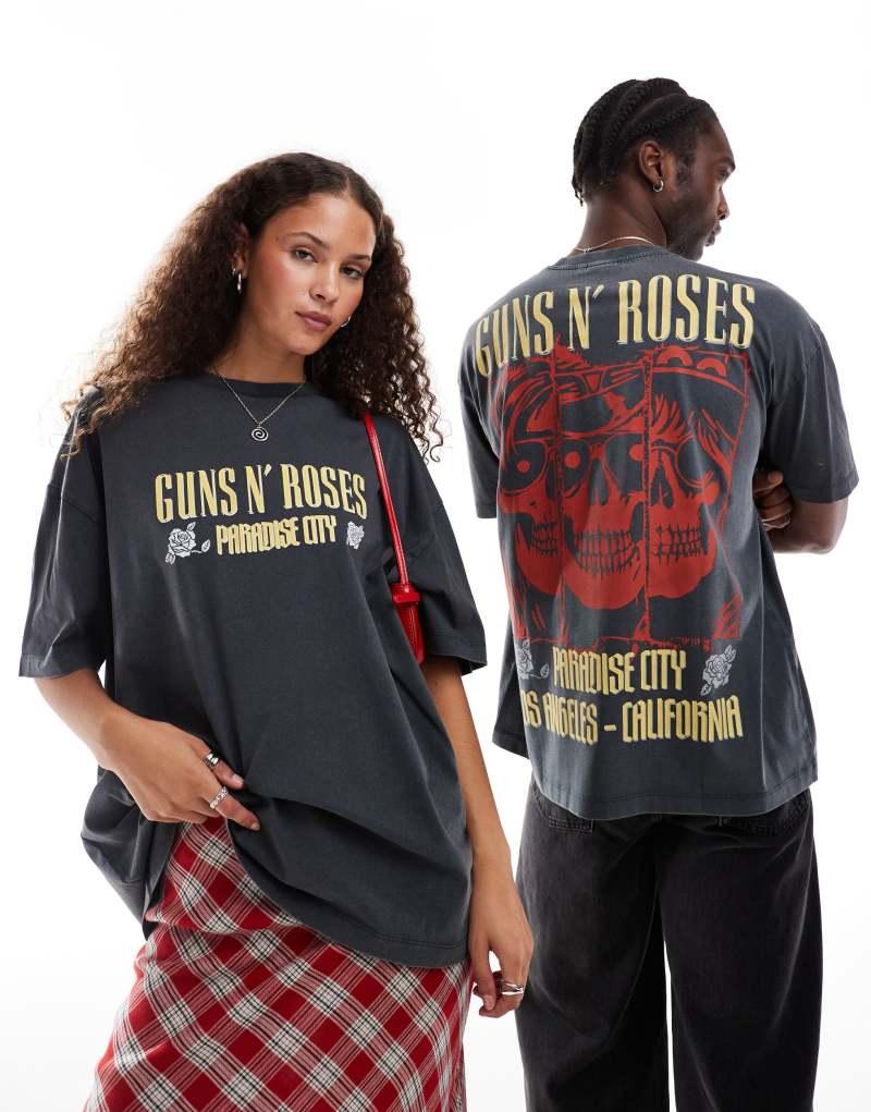 Оверсайз футболка ASOS DESIGN с принтом Guns N' Roses на черном фоне для мужчин и женщин