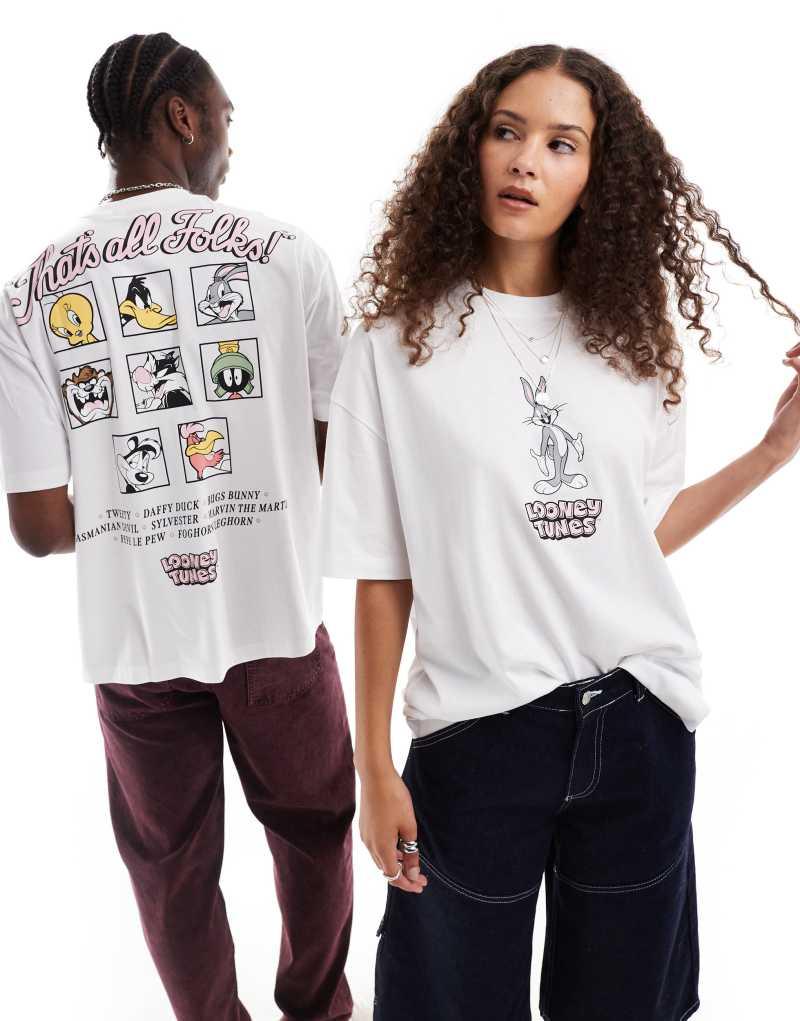 Унисекс белая футболка оверсайз ASOS DESIGN с принтом Looney Tunes