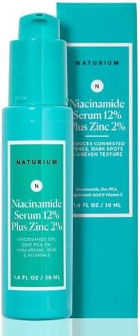 Naturium Niacinamide Face Serum 12% Plus Zinc 2%, Anti-Aging, Pore Minimizer & Dark Spot Corrector with Hyaluronic Acid & Vitamin E, Vegan & Cruelty-Free, 1 oz