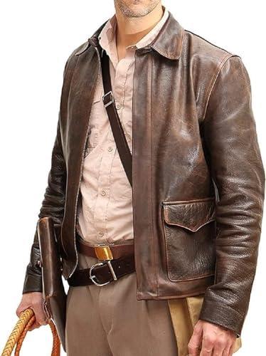 Мужская Кожаная куртка HIDE & SEEK Raider of the Lost Distressed Brown Indiana Harrison Vintage Cosplay