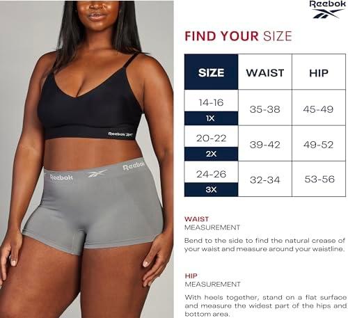 Женские Боксеры Reebok Plus Size Boyshorts - 3 Штуки Бесшовное Нижнее Белье для Женщин, Полное Покрытие для Ваших Форм (1X-3X)