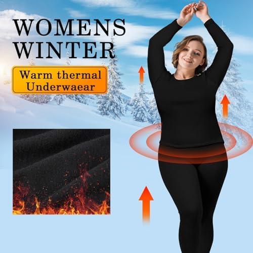 Patelai 3 Pcs Plus Size Thermal Shirts for Women Long Sleeve Fleece Lined Underwear Top Women Crew Neck Base Layer Underwear