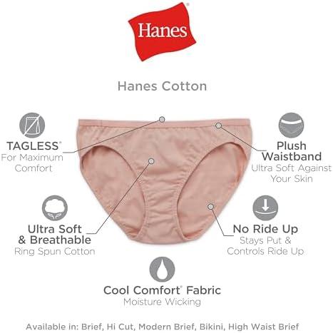 Женские Трусы Hanes Высокой Посадки, 6 Шт., Влагоотводящие Хлопковые Трусы (Цвета могут отличаться)