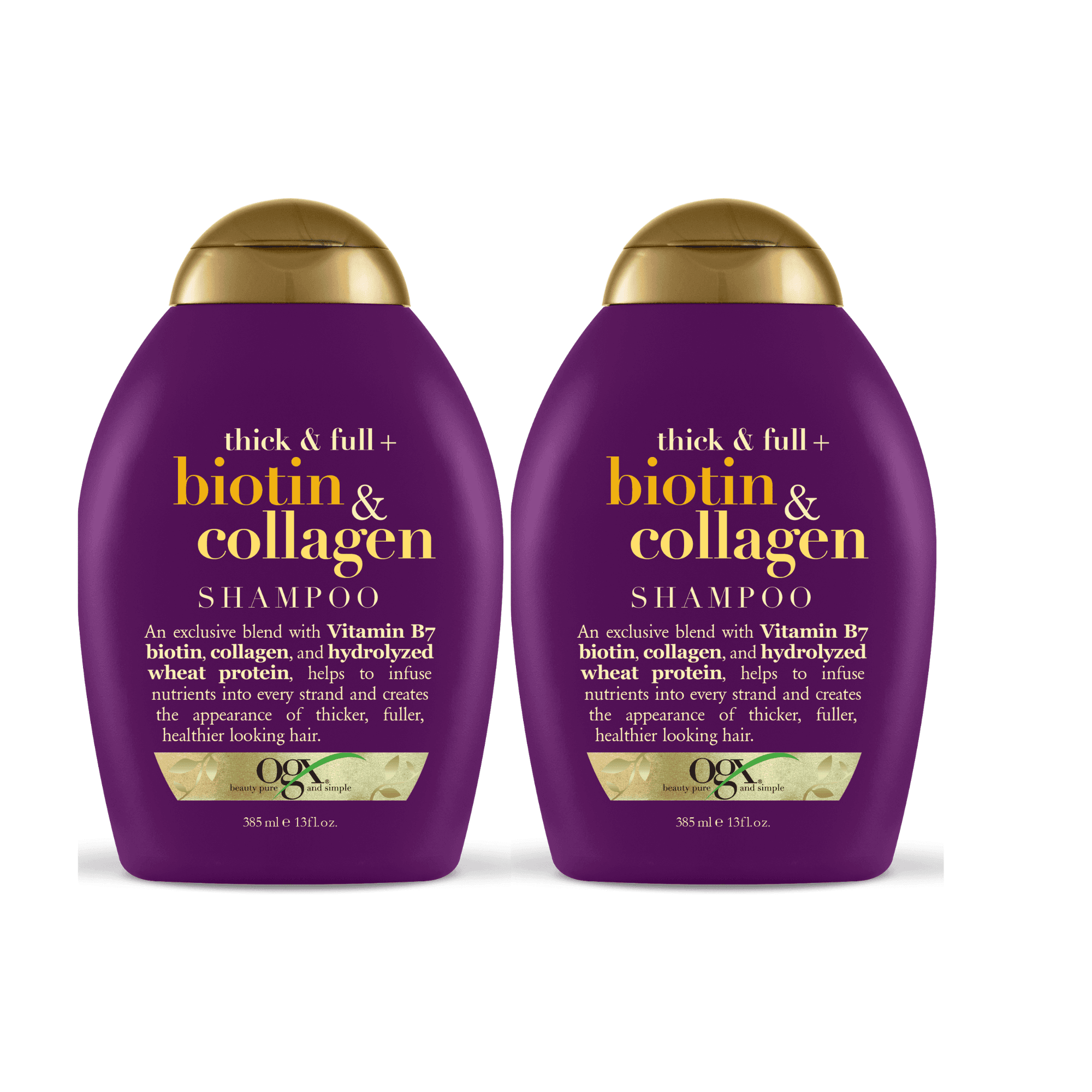 OGX Thick & Full + Biotin & Collagen Shampoo & Conditioner Set, (packaging may vary), Purple, 13 Fl Oz (Pack of 2)