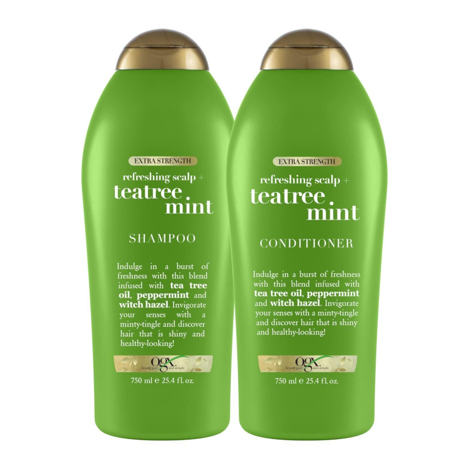 Ogx Extra Strength Refreshing Scalp + Teatree Mint Shampoo, Invigorating Scalp Shampoo &Conditioner With Tea Tree & Peppermint Oil & Witch Hazel, Paraben-Free, Sulfate-Free Surfactants, 25.4 Fl Oz