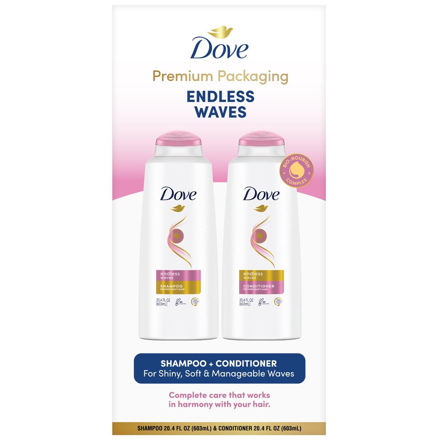 Dove Shampoo and Conditioner Set Sulfate Free - Endless Waves Curly Hair Shampoo and Conditioner, Wavy Hair Products, Anti-Frizz Hair Care, 20.4 Oz (2 Piece Set)