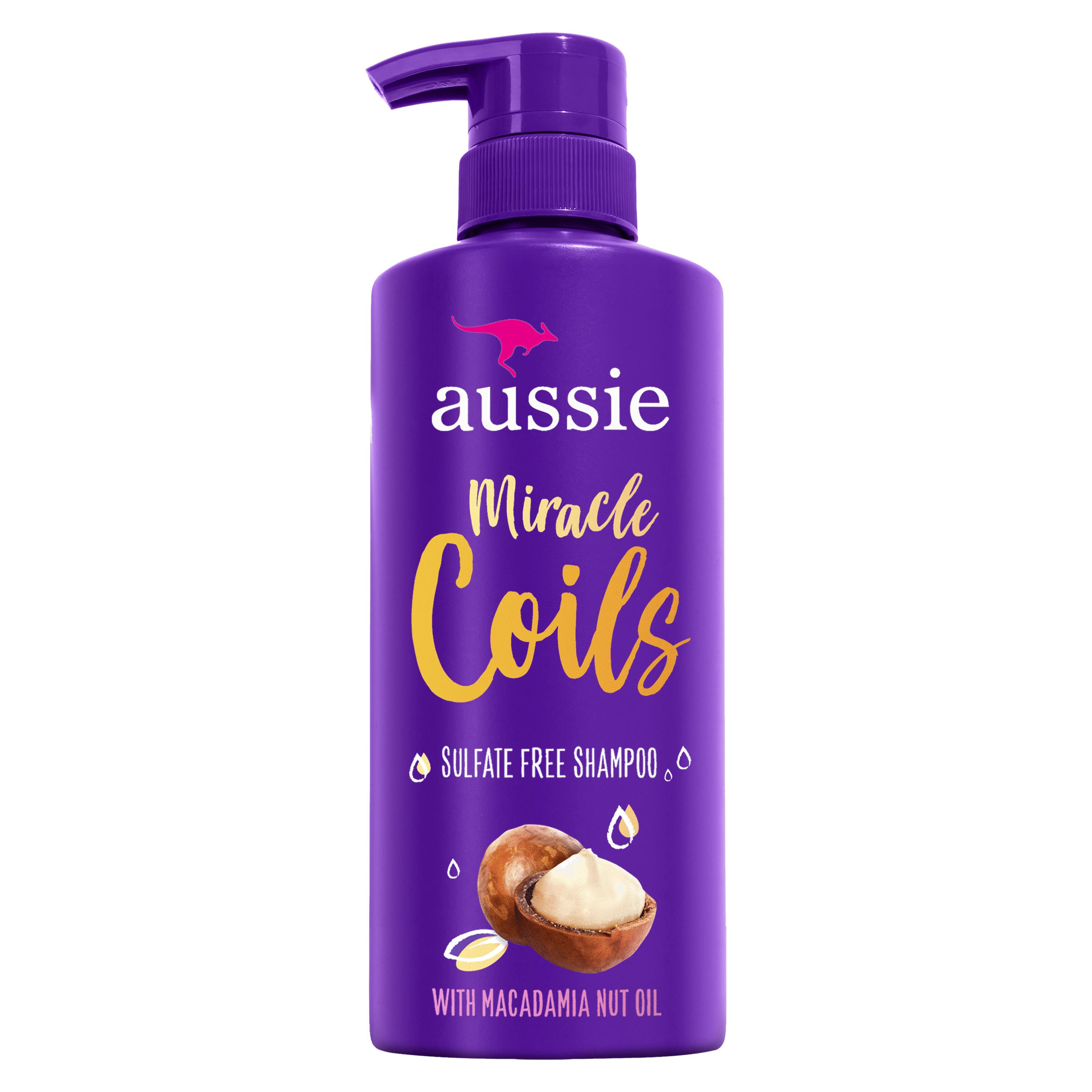 Aussie Miracle Coils Sulfate-Free Shampoo, All Hair Types, Macadamia Nut Oil, Paraben Free, 16 fl oz