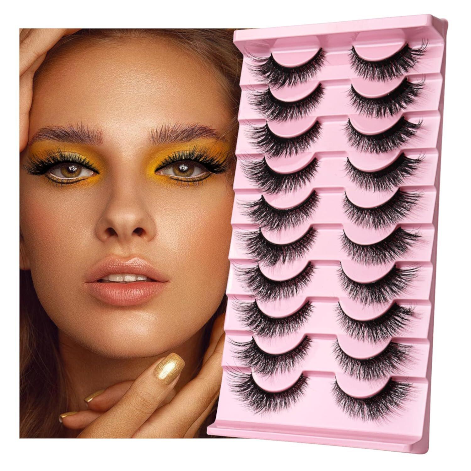 Lashes 3D False Eyelashes Cat Eye Look Wispy Faux Mink Lashes 10 Pairs Long Lashes that Look Like Extensions Volume Fake Eyelashes Soft Fluffy Strip Lashes Pack (Wings)