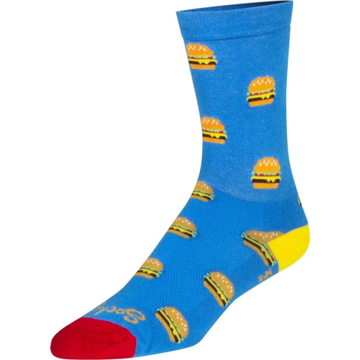 Носки Burgers от SockGuy с принтом бургеров, влагоотводящий акрил и комфортная посадка