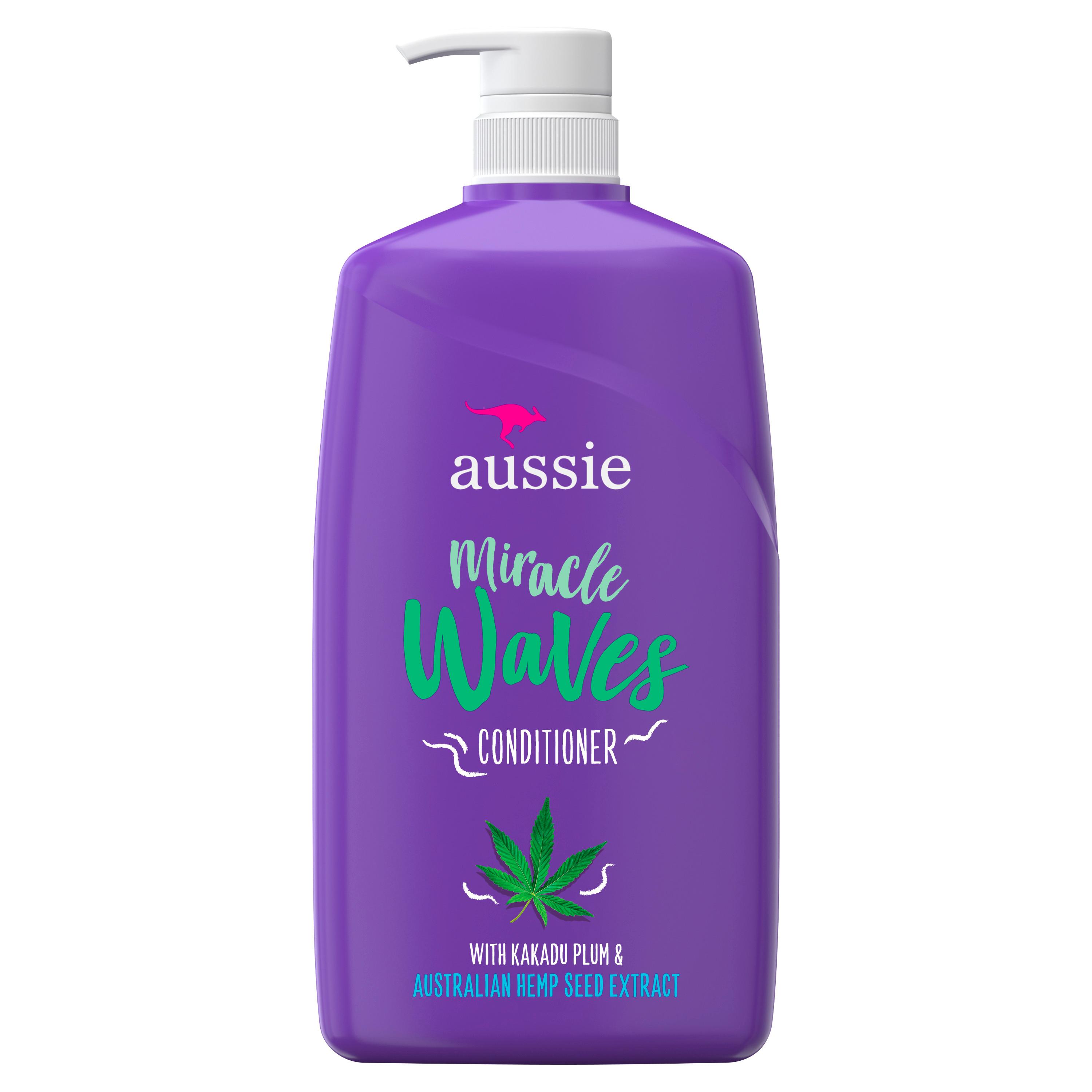 Aussie Miracle Waves Anti-Frizz Hemp Paraben-Free Conditioner, 26.2 fl oz. for All Hair Types