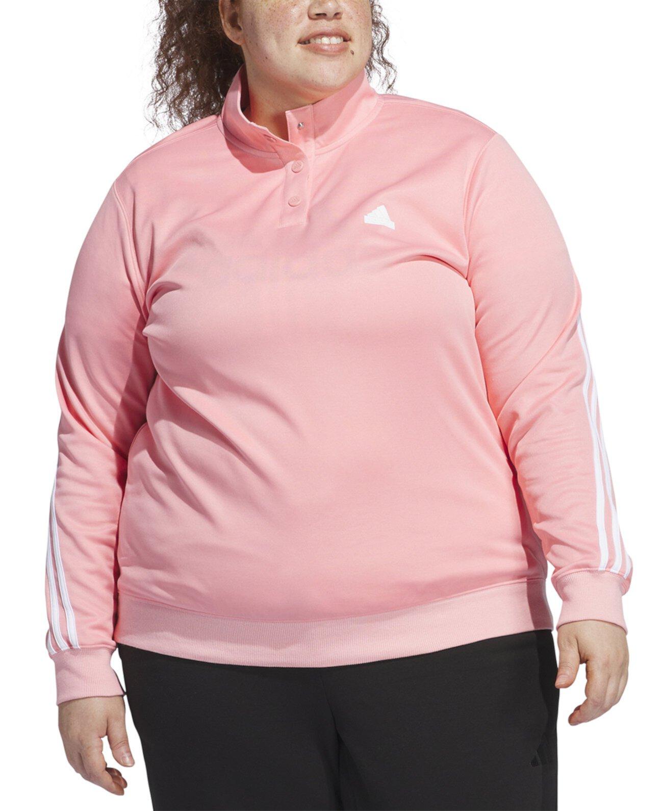 Топ спортивный Adidas Plus Size 3-Stripes с застежкой на кнопках и свободным кроем