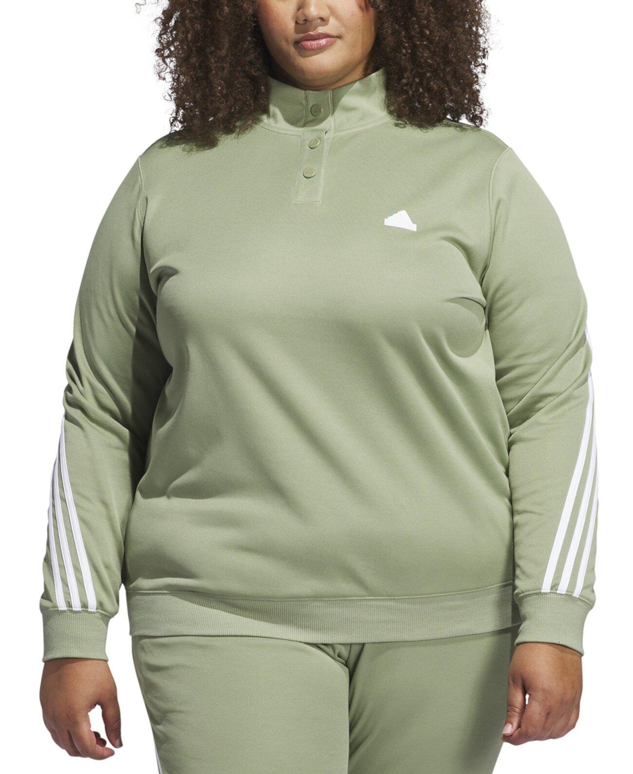 Топ спортивный Adidas Plus Size 3-Stripes с застежкой на кнопках и свободным кроем