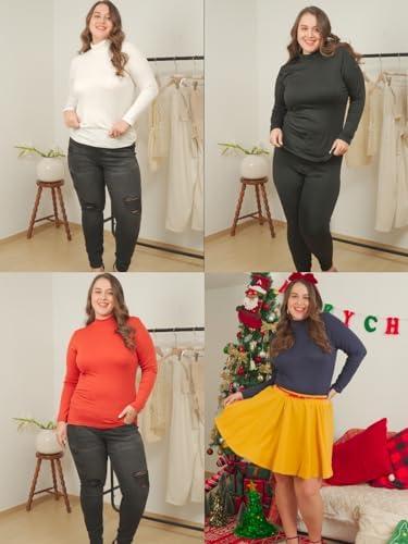 Женская Базовая майка FOREYOND Plus Size С высоким воротом с длинным рукавом