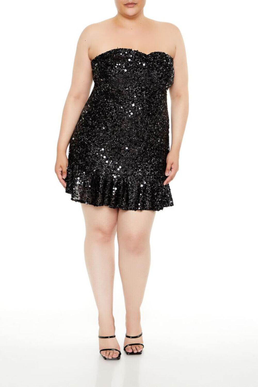 Женское Повседневное Платье FOREVER21 Plus Size Sequin Sweetheart Mini Dress