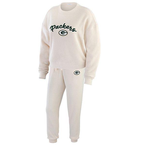 Женские Пижамы WEAR by Erin Andrews Oatmeal Green Bay Packers Плюс Размер Rib-Knit с Длинным Рукавом и Штанами