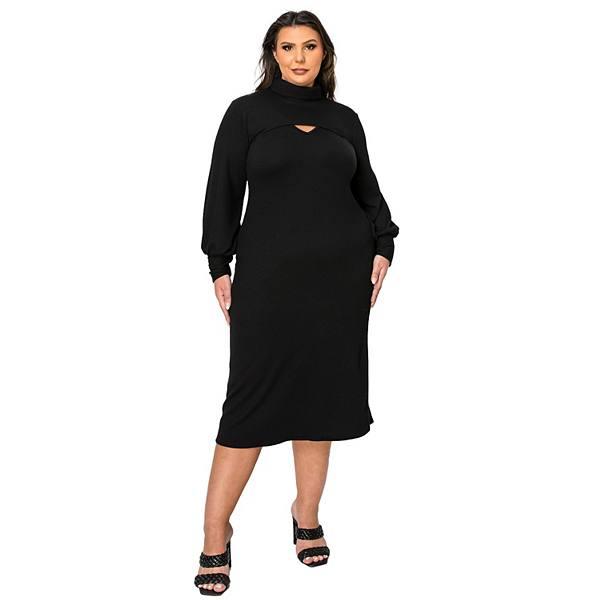 Комплект из двух предметов Plus Size Aster: платье миди на бретелях и свитер с воротником