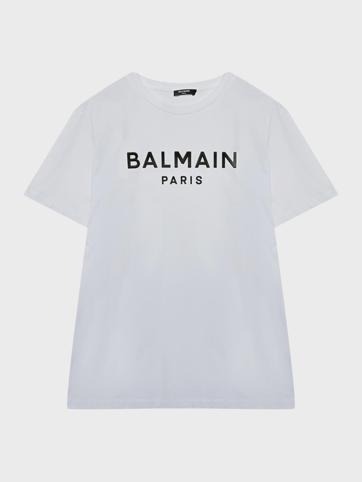 Balmain | Футболка с черным лого, белая Balmain