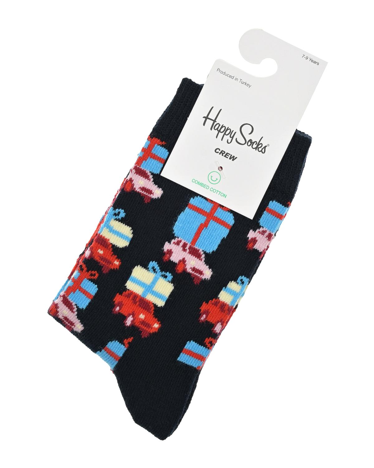 Темно-синие носки с декором "подарки" Happy Socks