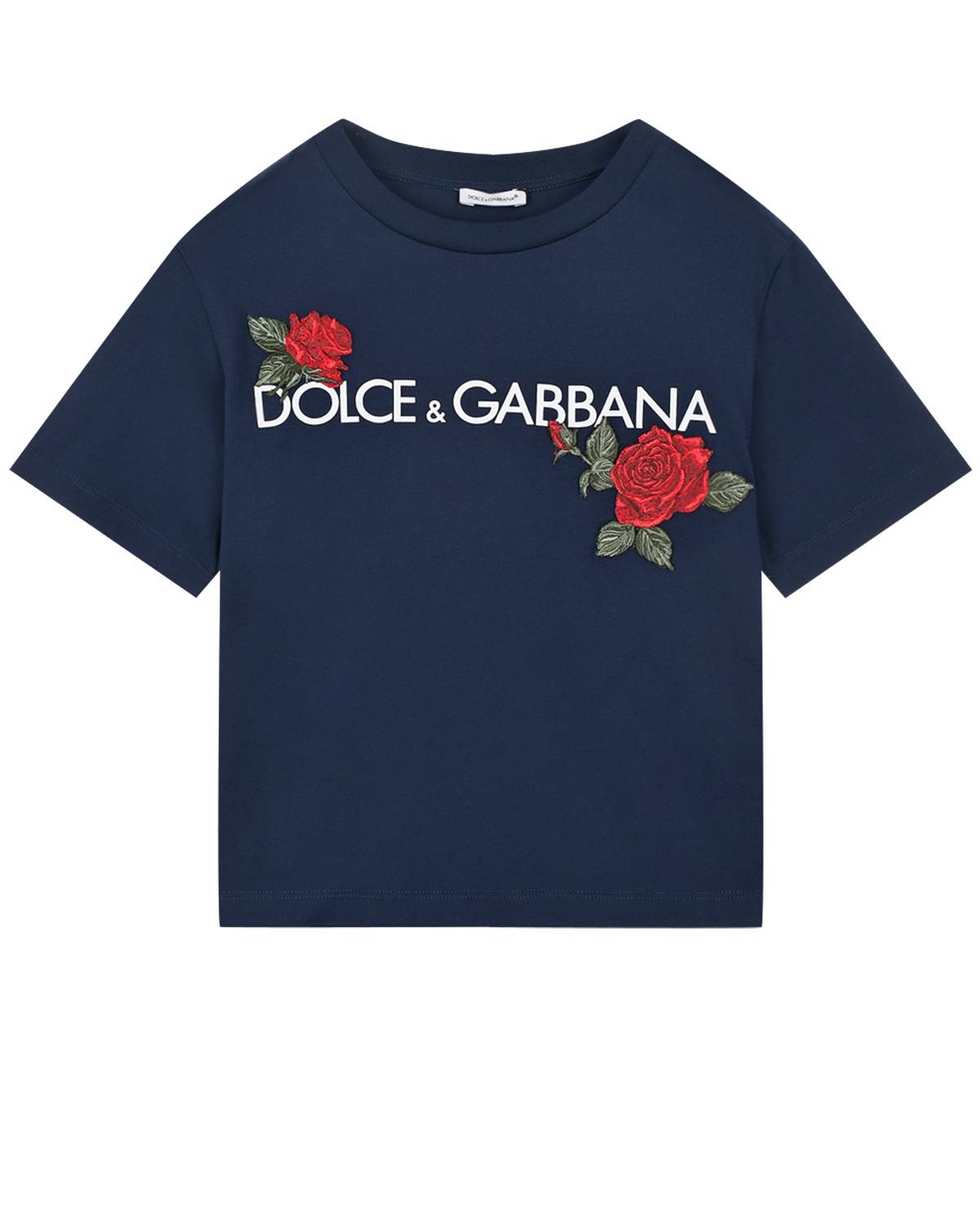 Футболка с вышивкой "розы" Dolce&Gabbana