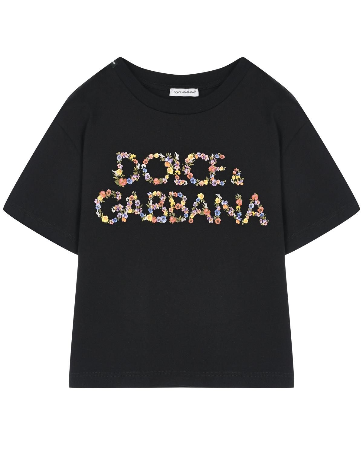 Футболка с цветочным лого, черная Dolce&Gabbana