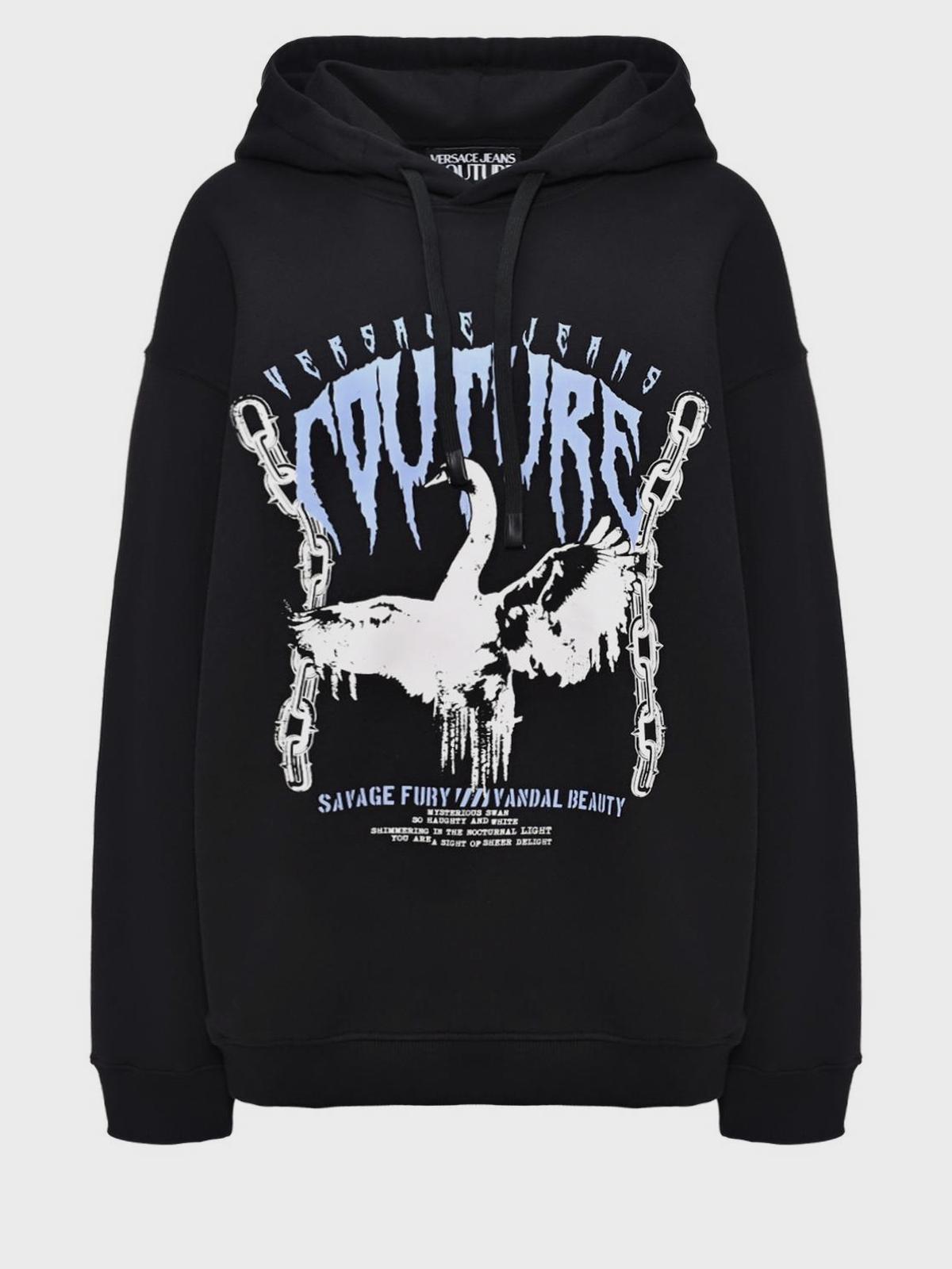 Versace Jeans Couture | Толстовка-худи на флисе, готический принт Versace Jeans Couture