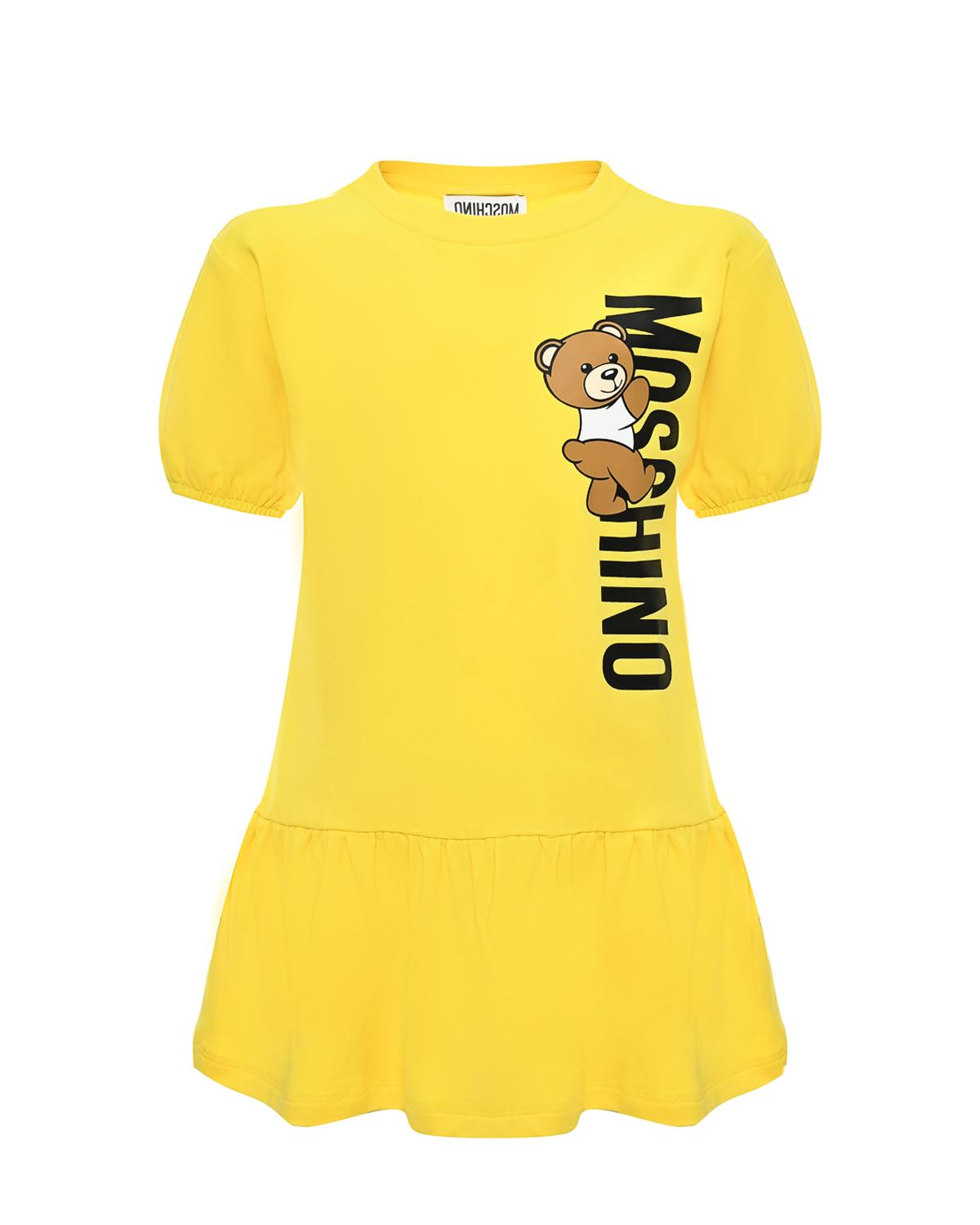 Платье с вертикальным лого, желтое Moschino