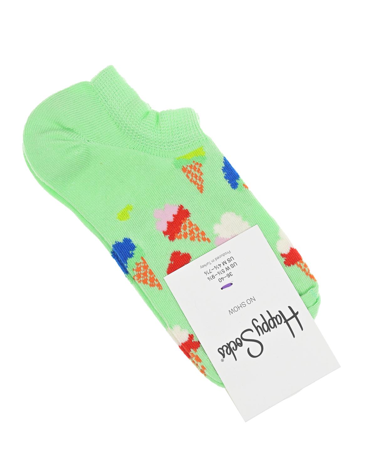 Зеленые спортивные носки с принтом "мороженое" Happy Socks