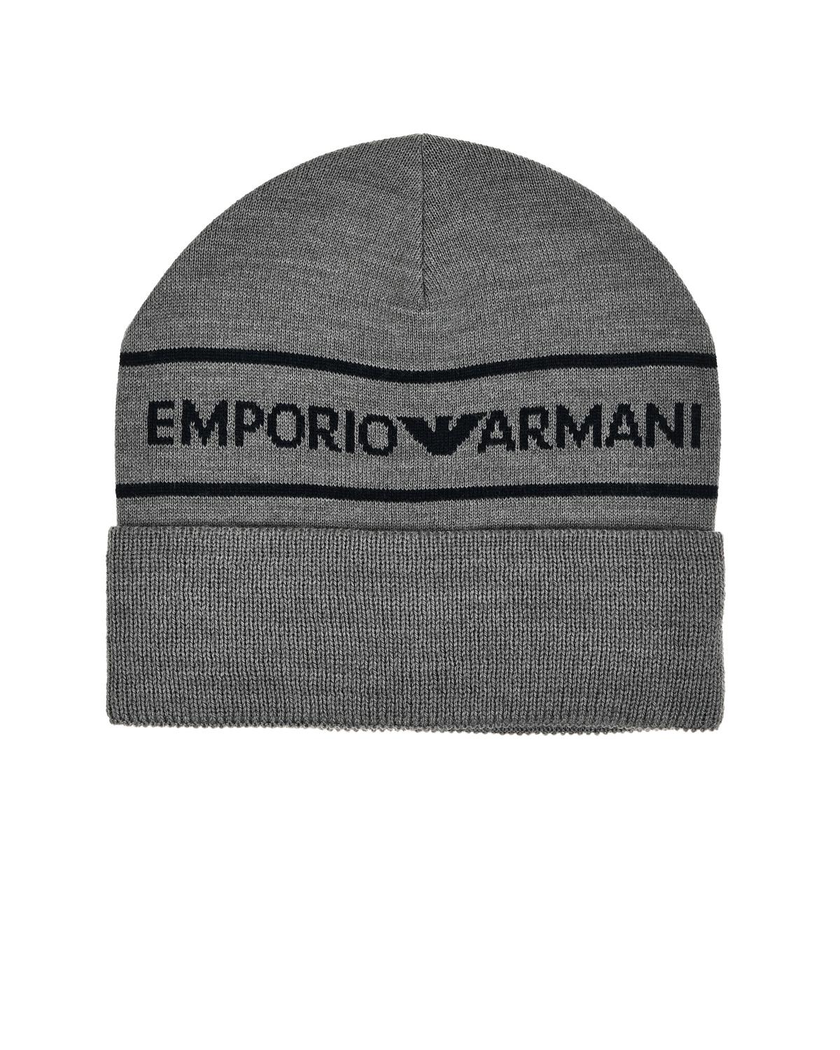 Шапка с черным лого, серая Emporio Armani