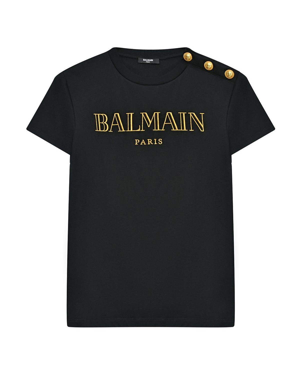 Футболка с лого и пуговицами на плече Balmain