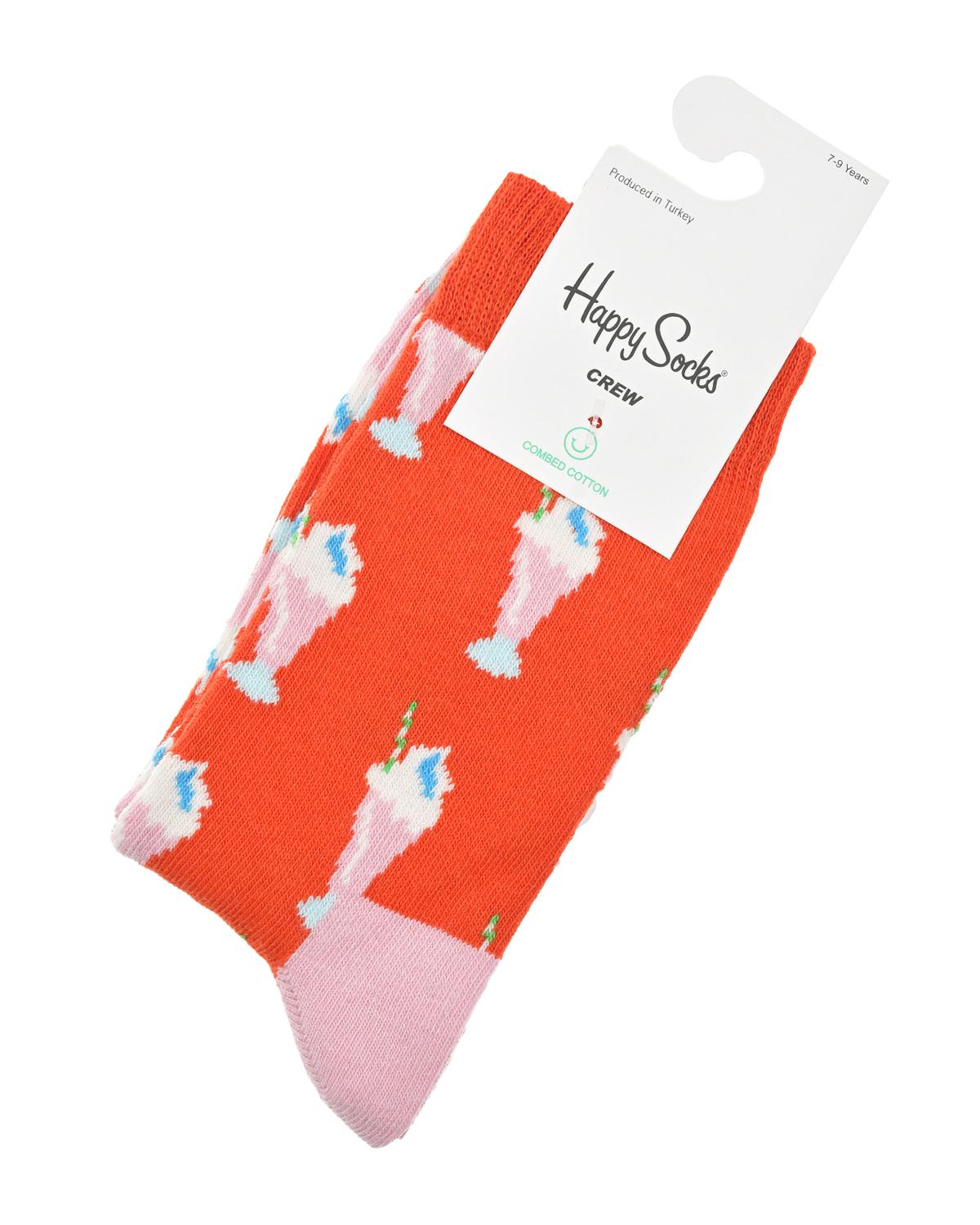 Красные носки с декором "мороженое" Happy Socks