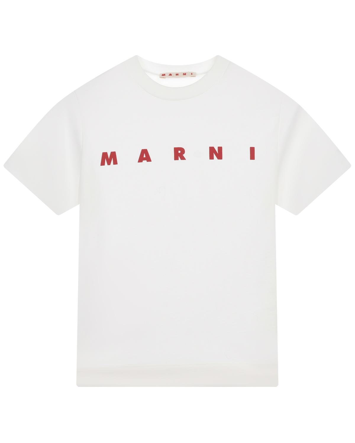 Белая футболка с красным лого MARNI