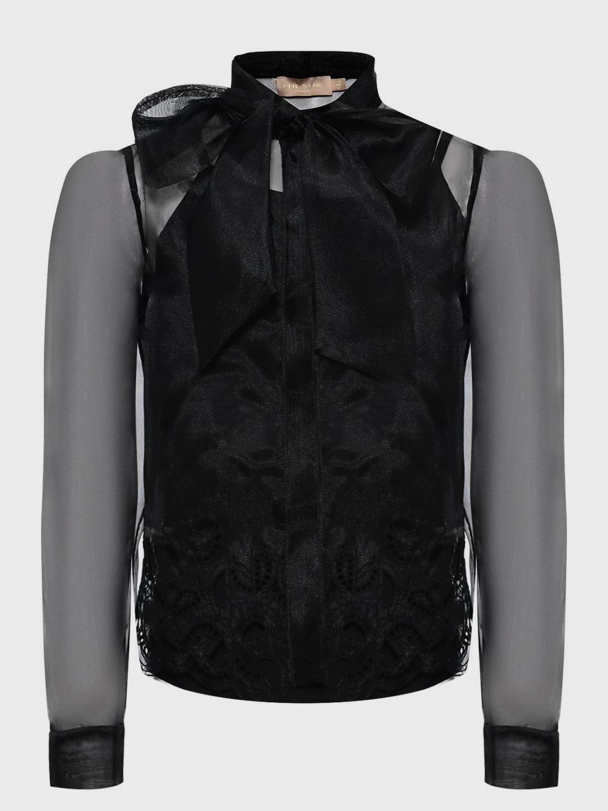 Elie Saab | Блуза из органзы с вышивкой, черная Elie Saab