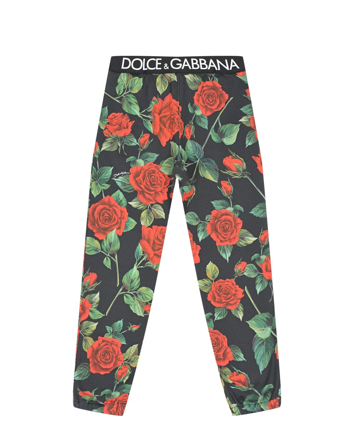 Спортивные брюки с принтом "розы" Dolce&Gabbana