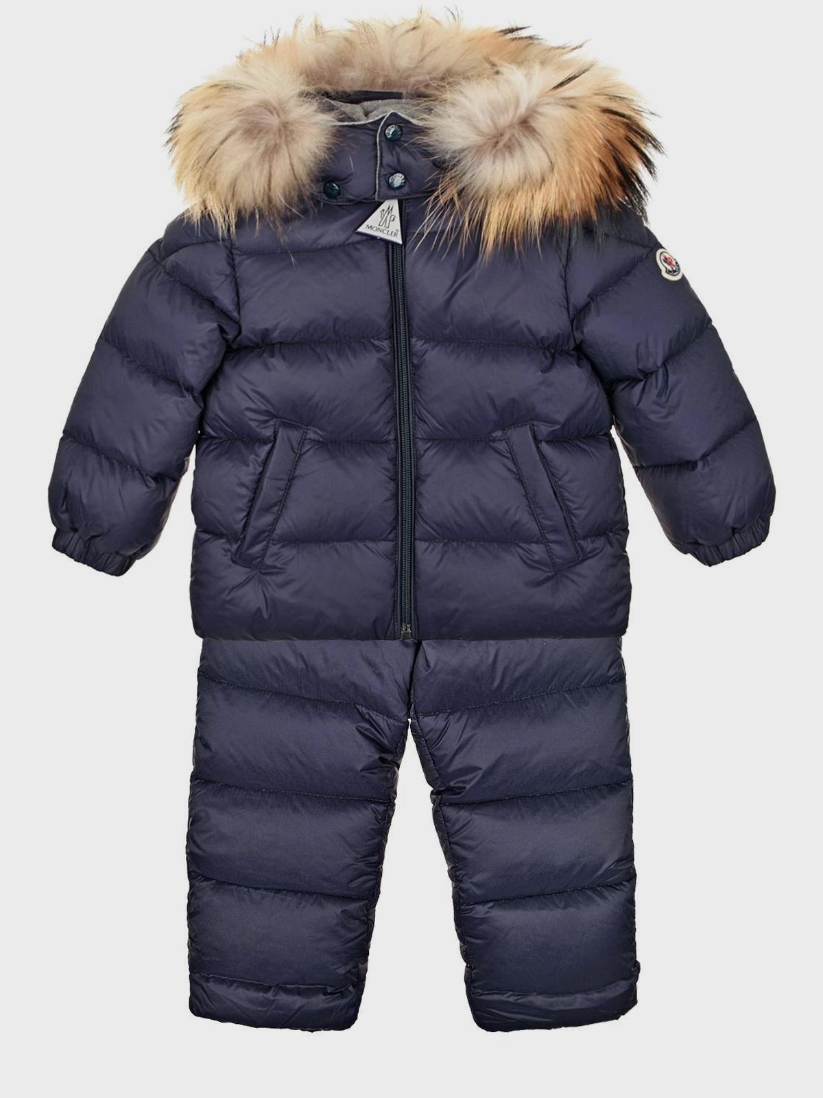 Пуховый комплект из комбинезона и куртки с меховой отделкой Moncler