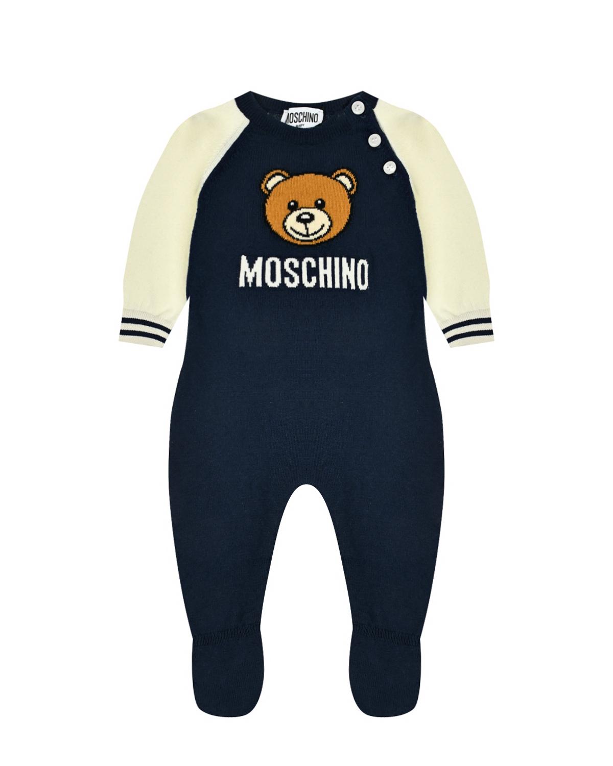 Комбинезон с логотипом вязаный, синий Moschino