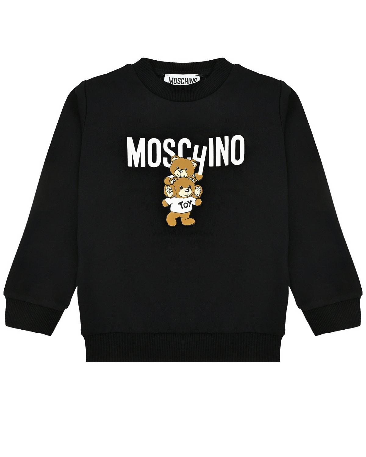 Свитшот с логотипом и принтом мишек, черная Moschino