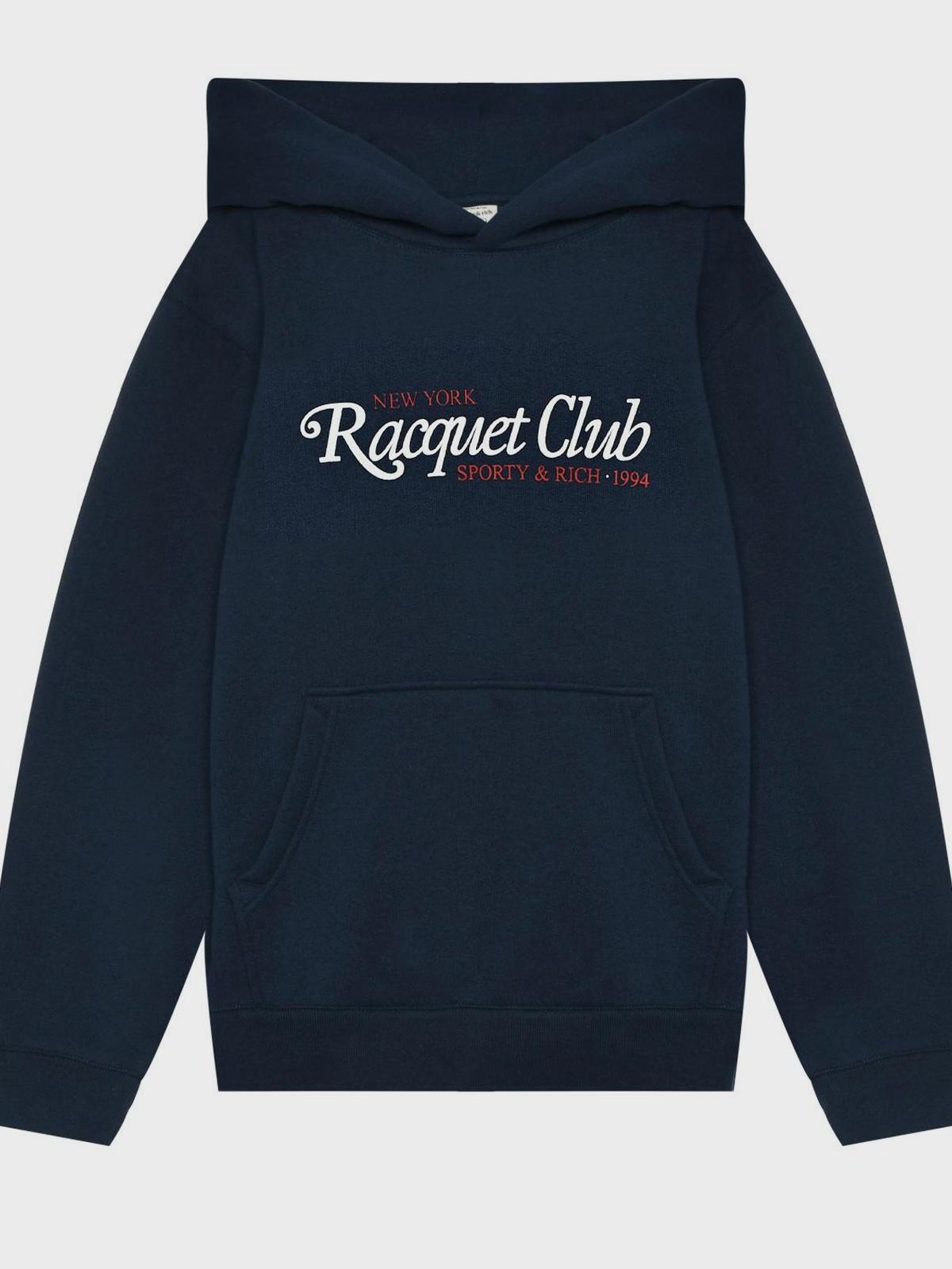 Толстовка-худи с надписью racquet club, темно-синяя Sporty&Rich