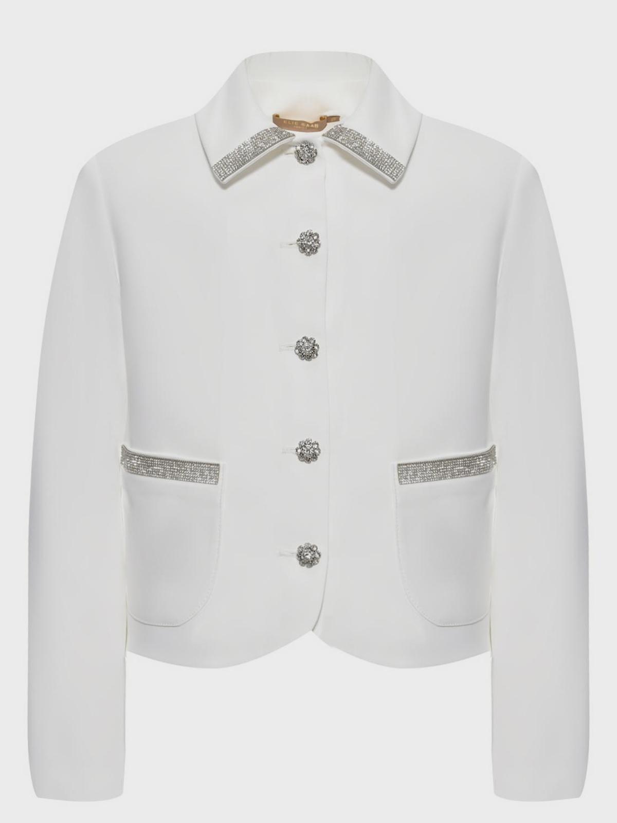 Elie Saab | Пиджак из крепа с отделкой стразами, кремовый Elie Saab