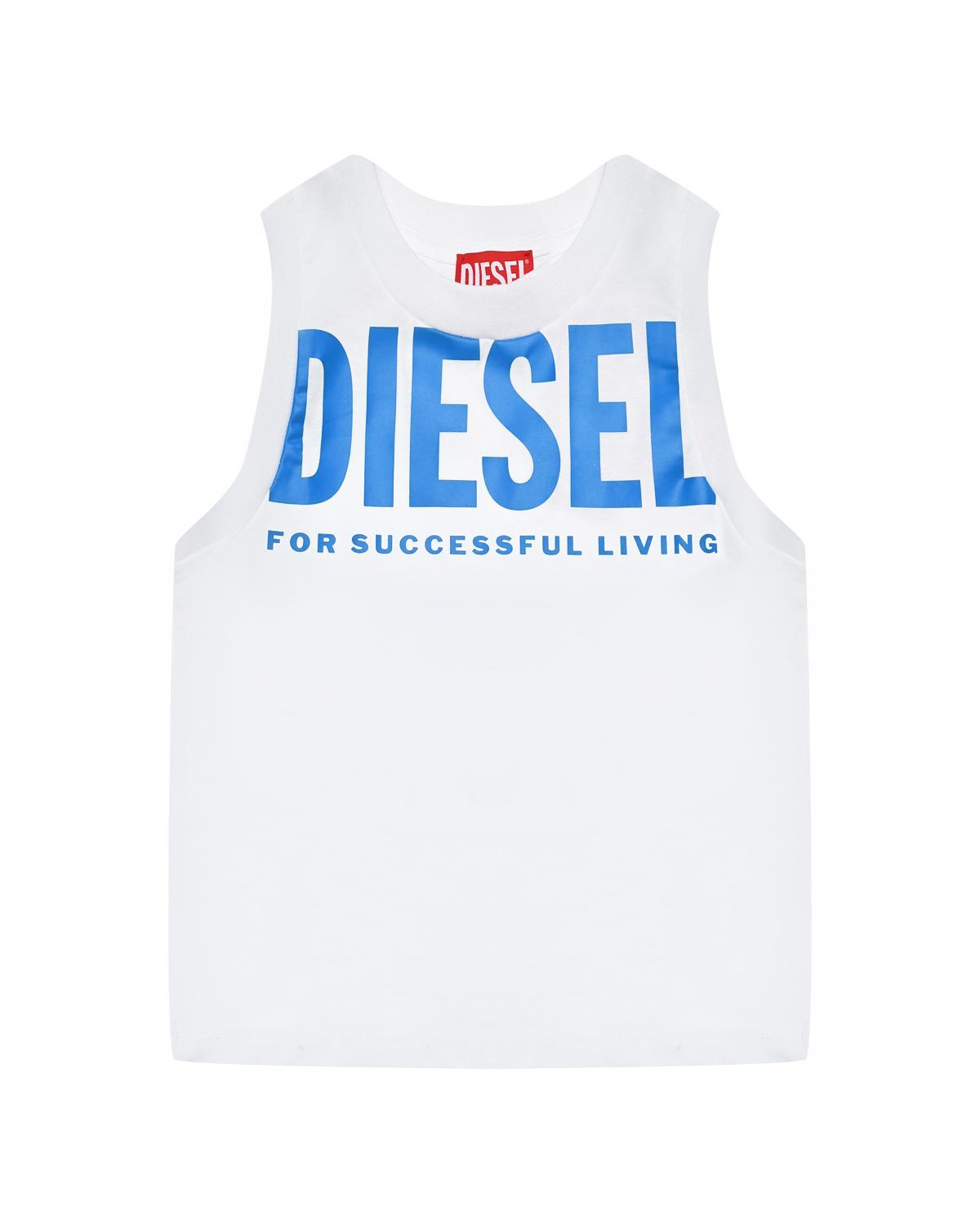 Футболка с синим лого, белая Diesel